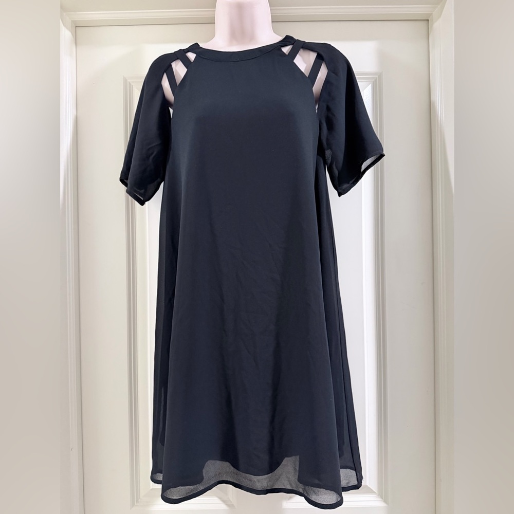 Love Riche Black Mini Dress with Sheer Accents